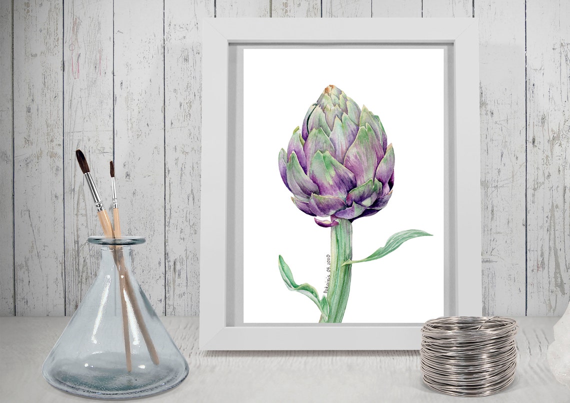 Purple Artichoke Botanical Study Watercolor Vegetable Wall Art - Image 2