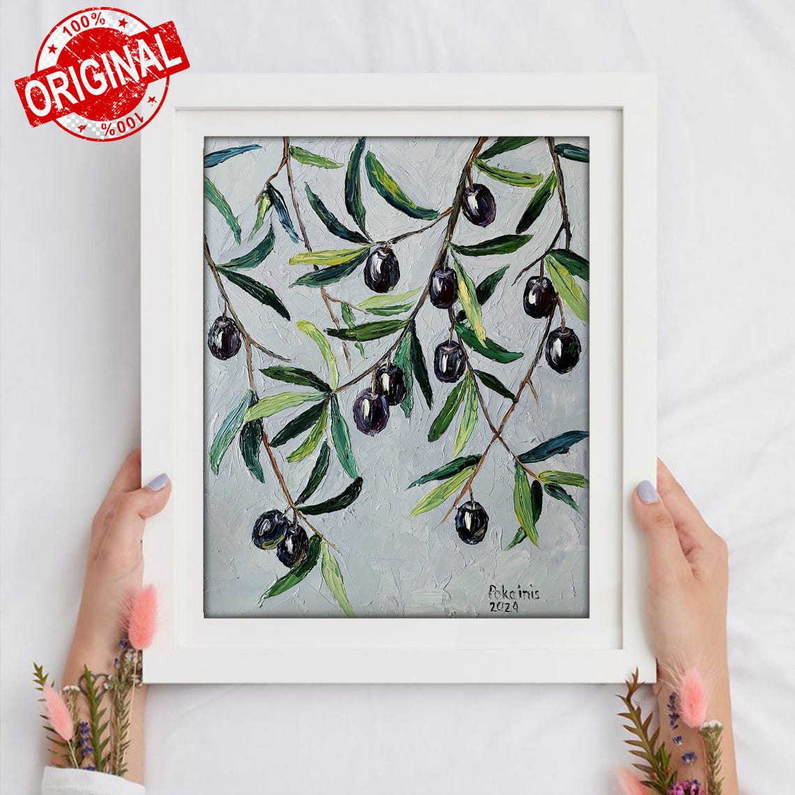 Olive Branch Painting Small Oil Painting Still Life Painting Olive Tree Impasto Oil Painting Original Artwork Olive Branch Wall Art - Image 4