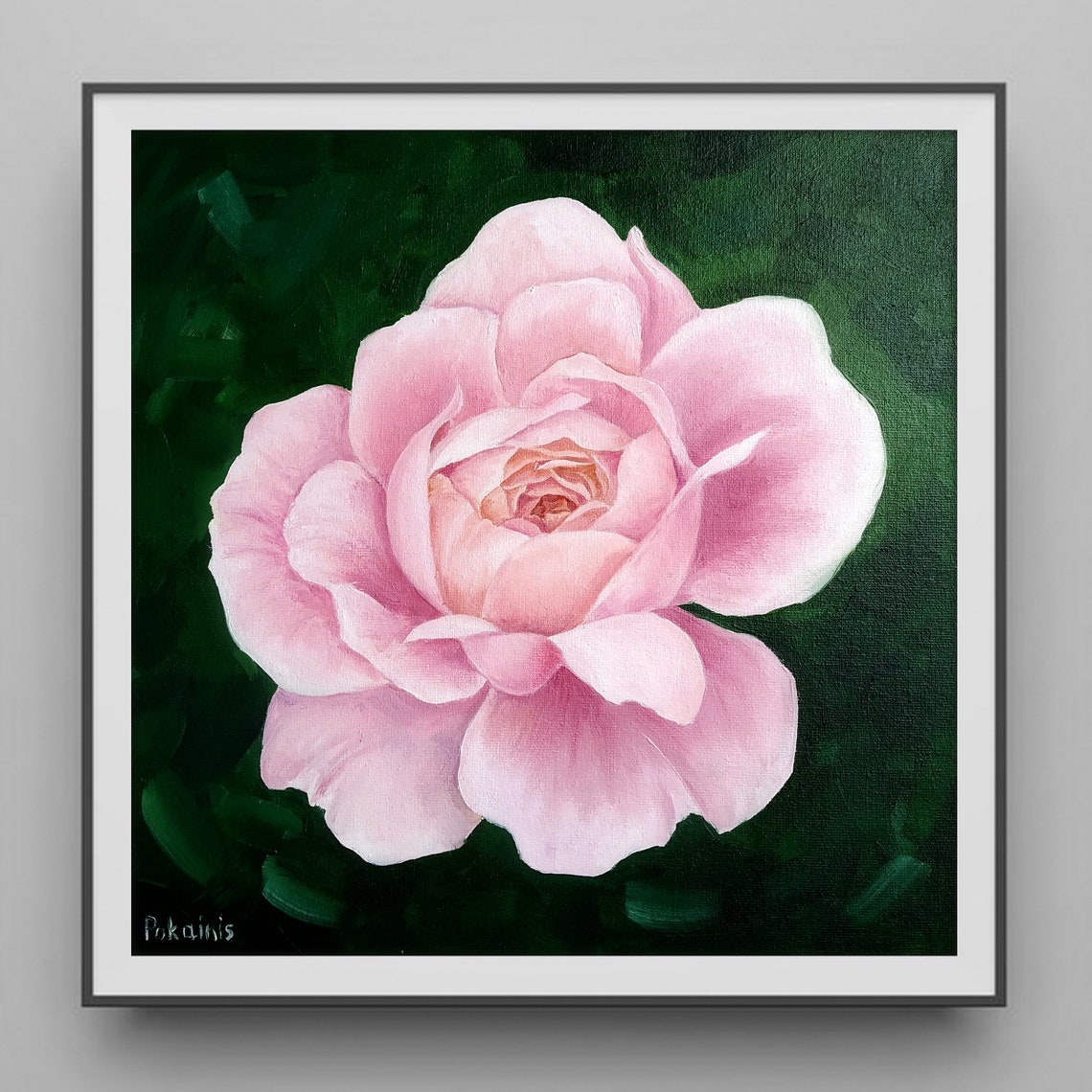 Blush Pink Rose Full Bloom Oil Painting Dark Garden Bloom Poster - Image 5