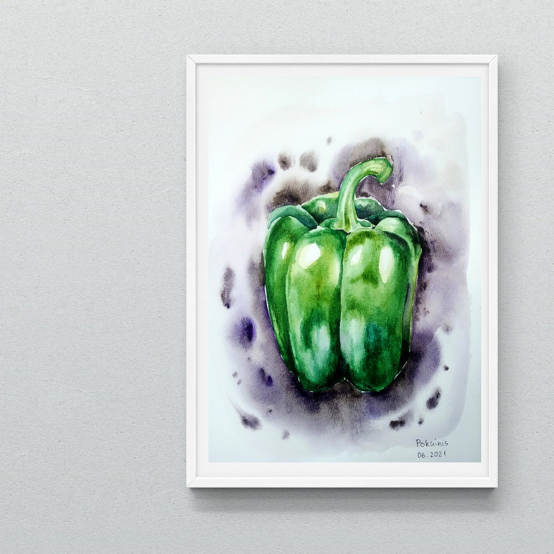 Green Bell Pepper Watercolor Vegetable Still Life Kitchen Poster - Image 3
