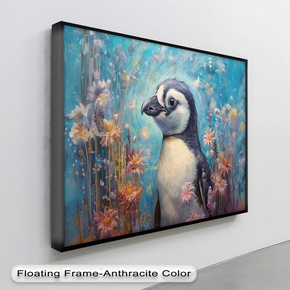 Pastel Penguin Canvas Art Floral Nursery Decor
