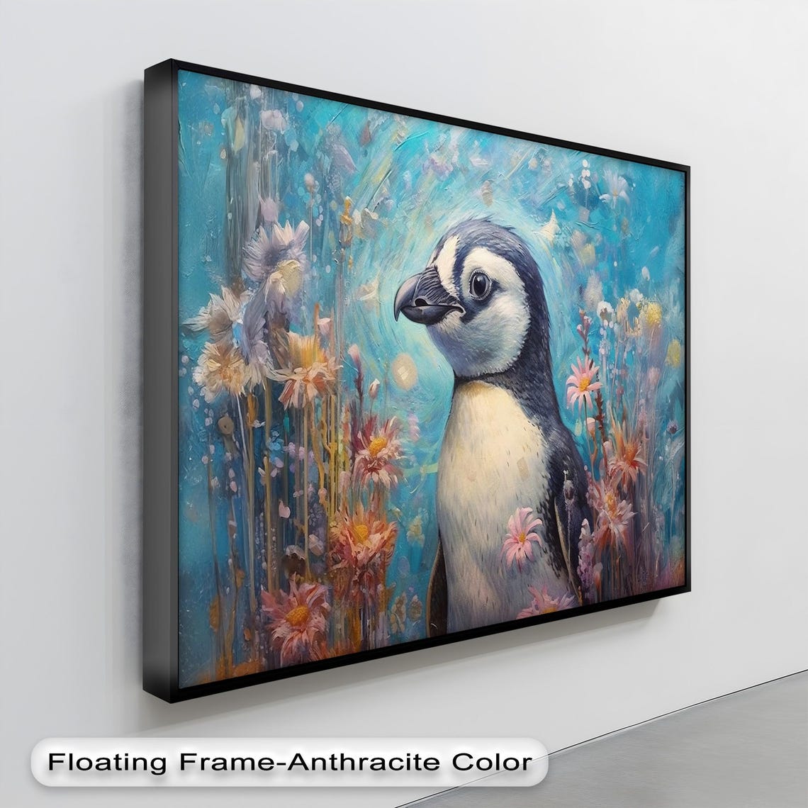 Pastel Penguin Canvas Art Floral Nursery Decor