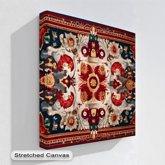 Ottoman Palace Carpet Art Red Gold Islamic Canvas Print With Floating Frame