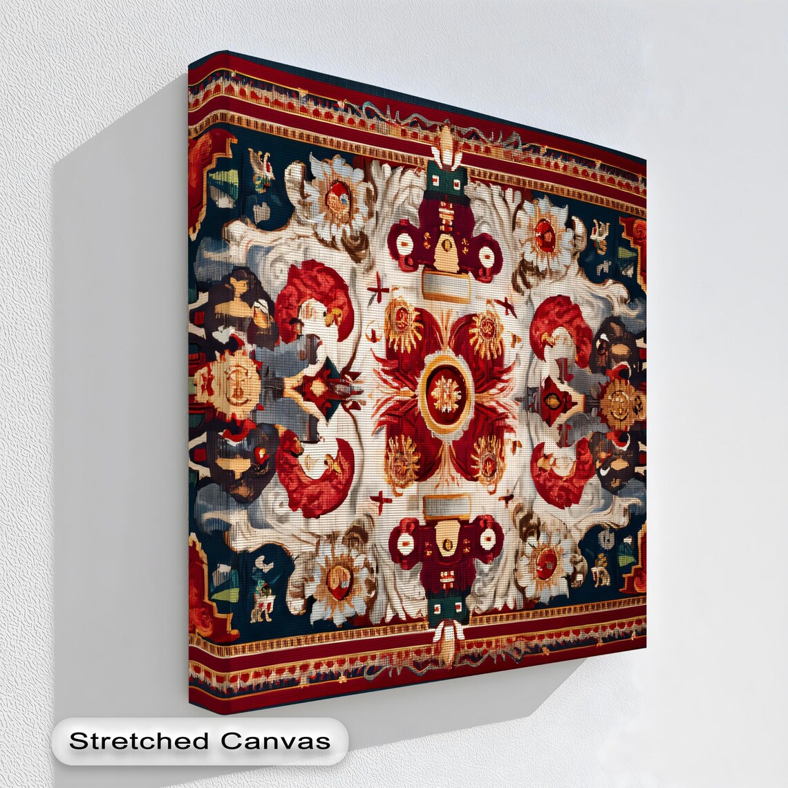 Ottoman Palace Carpet Red Gold Floral Medallion Canvas Art Poster