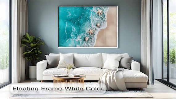 Starfish Beach Aerial Canvas Wall Art Ocean Shore Poster Framed Coastal Decor