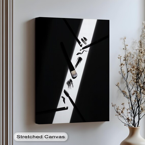 Black And White Makeup Brushes Chic Modern Beauty Salon Poster