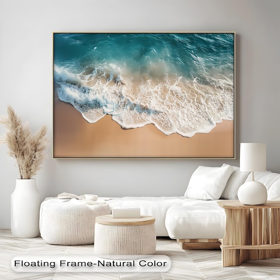 Aerial Ocean Wave Foam Rolling Onto Sandy Beach Photo Wall Poster