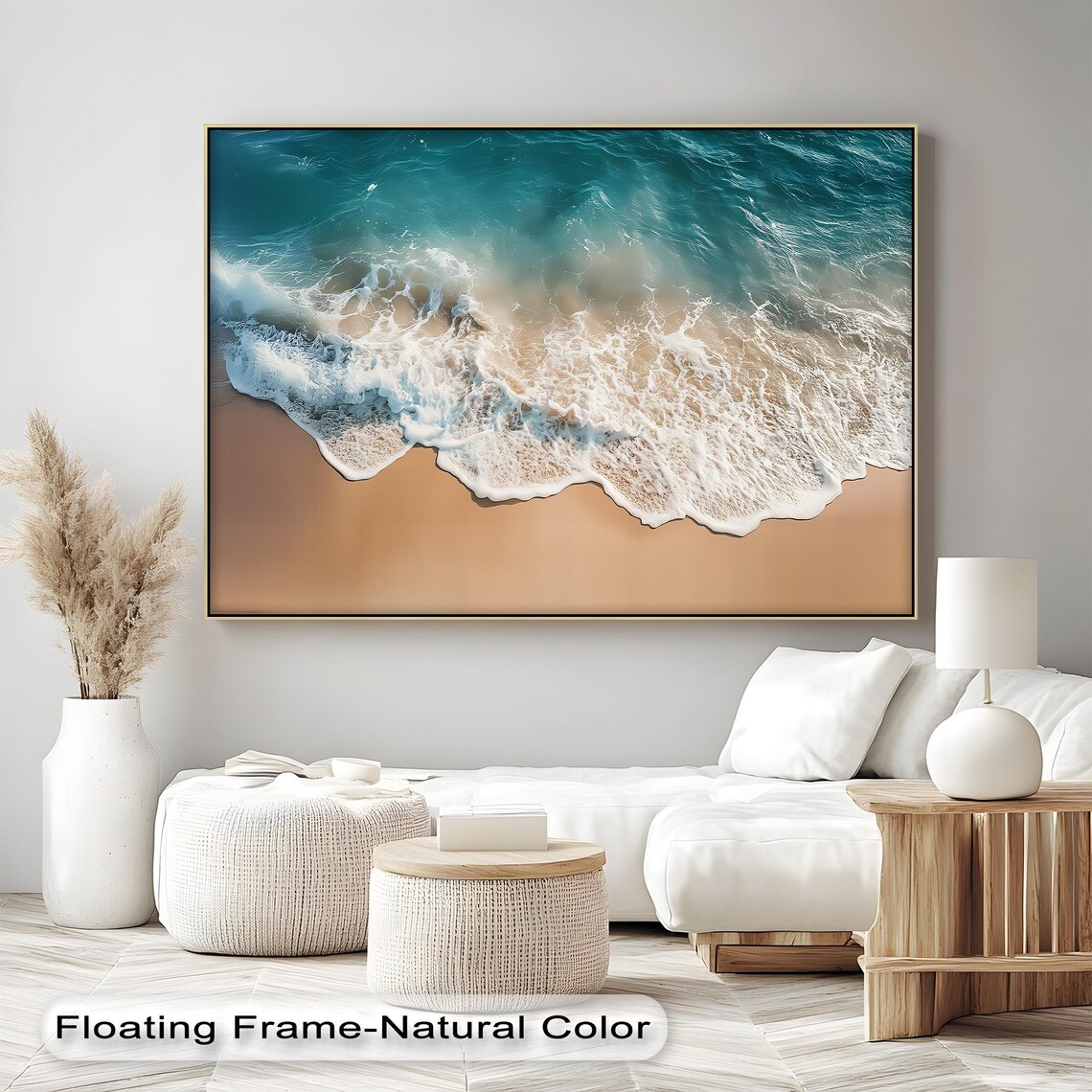 Aerial Ocean Wave Foam Rolling Onto Sandy Beach Photo Wall Poster