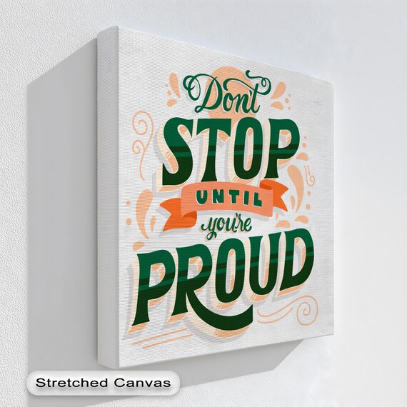 Motivational Canvas Wall Art Green Orange Quote In Natural Floating Frame