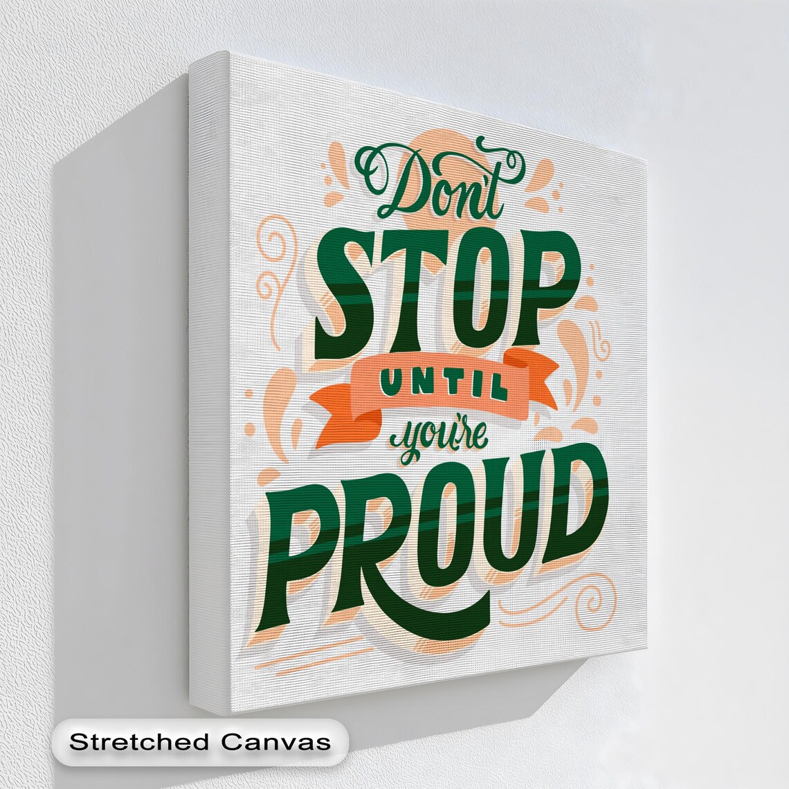Motivational Canvas Wall Art Green Orange Quote In Natural Floating Frame