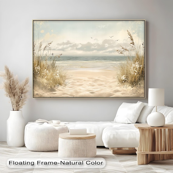Neutral Beach Path Sand Dunes Sea Oats Coastal Serene Wall Art