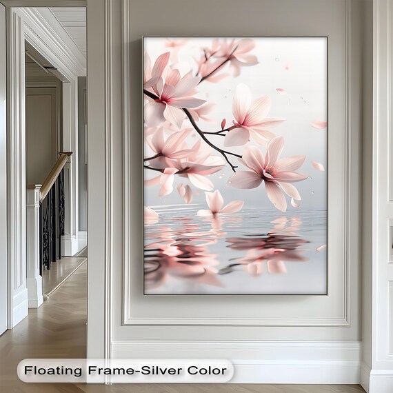 Pink Magnolia Blossom Water Reflection Delicate Spring Art Poster