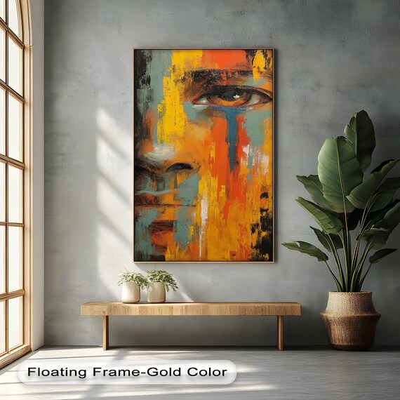 Abstract Face Canvas Art Modern Expressionist Portrait Black Frame