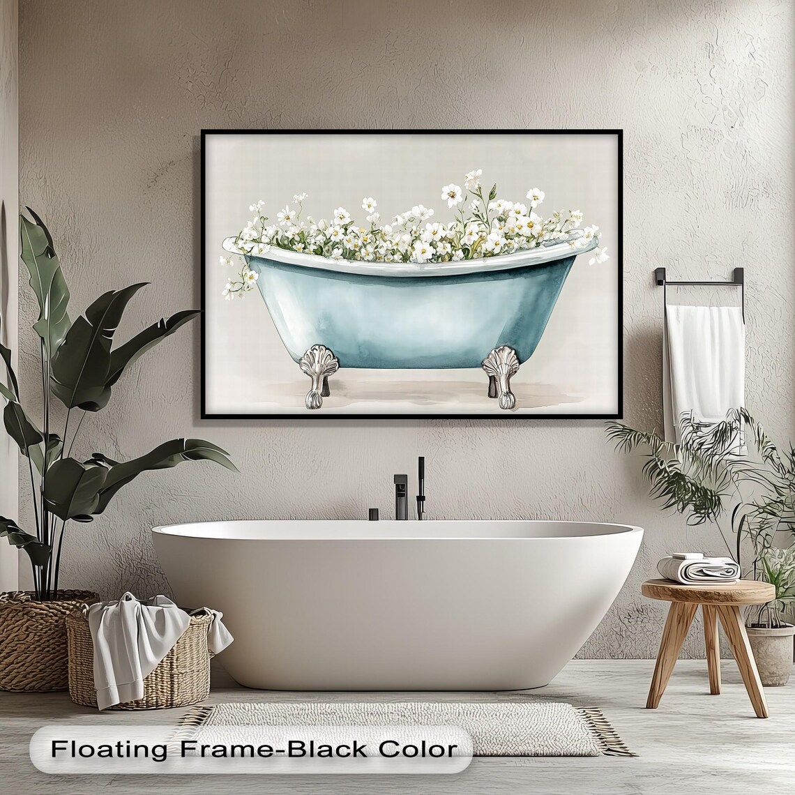 Clawfoot Bathtub With Daisies Rustic Bathroom Art
