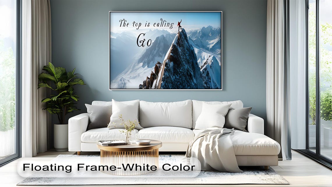 Motivational Mountain Canvas Print Adventure Quote Wall Art With Natural Frame