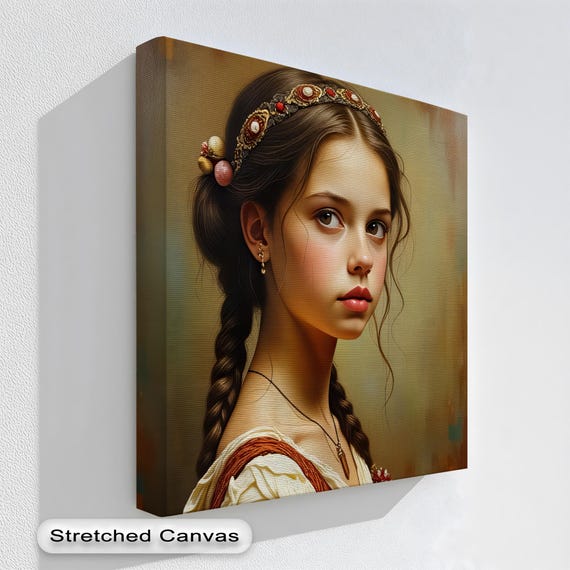 Vintage Girl Portrait Canvas Prints Braided Hair Wall Art Elegant Home Framed Artwork