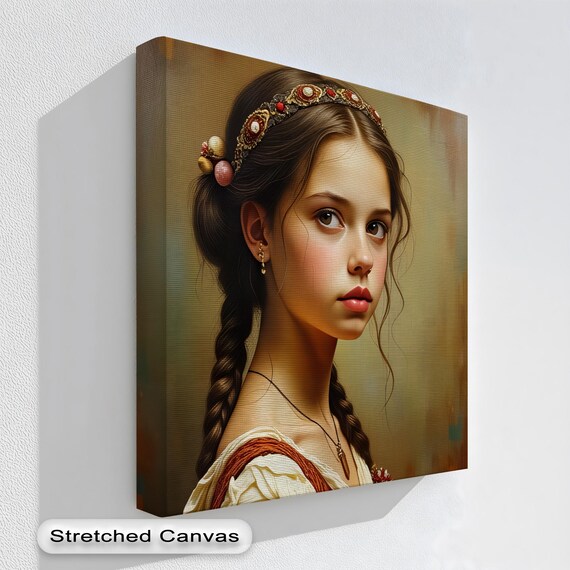 Vintage Girl Portrait With Braided Hair And Jeweled Headband Poster
