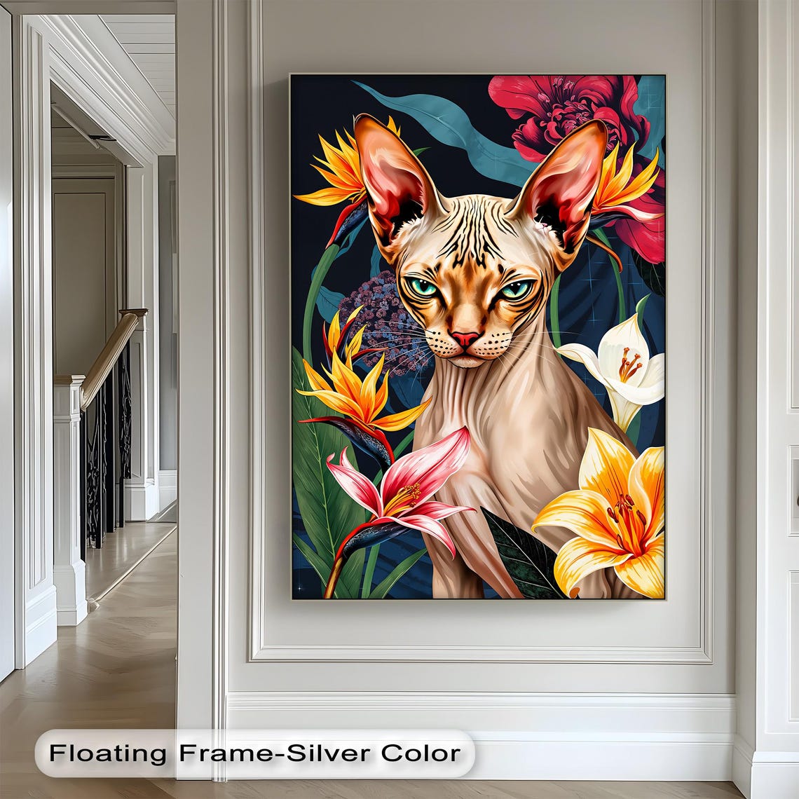 Sphynx Cat Tropical Flowers Bold Colorful Exotic Animal Poster
