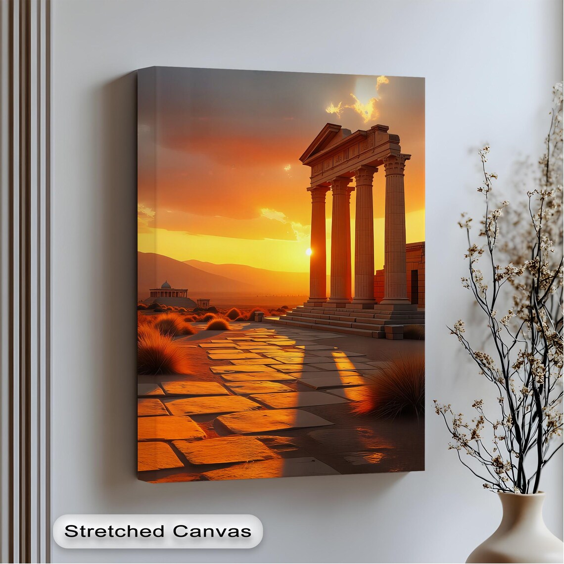 Golden Sunset Temple Art Print, Ancient Ruins