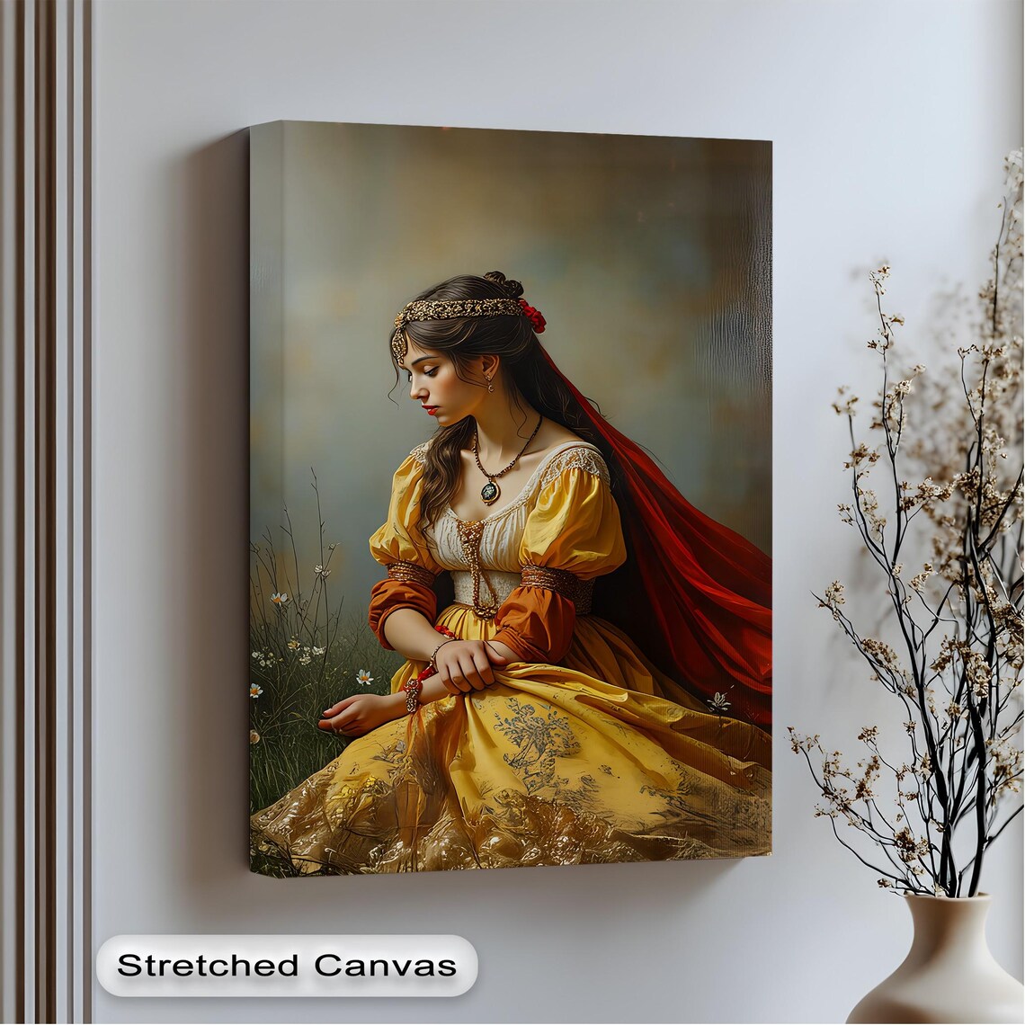 Golden Princess Yellow Gown Meadow Vintage Portrait Art Poster