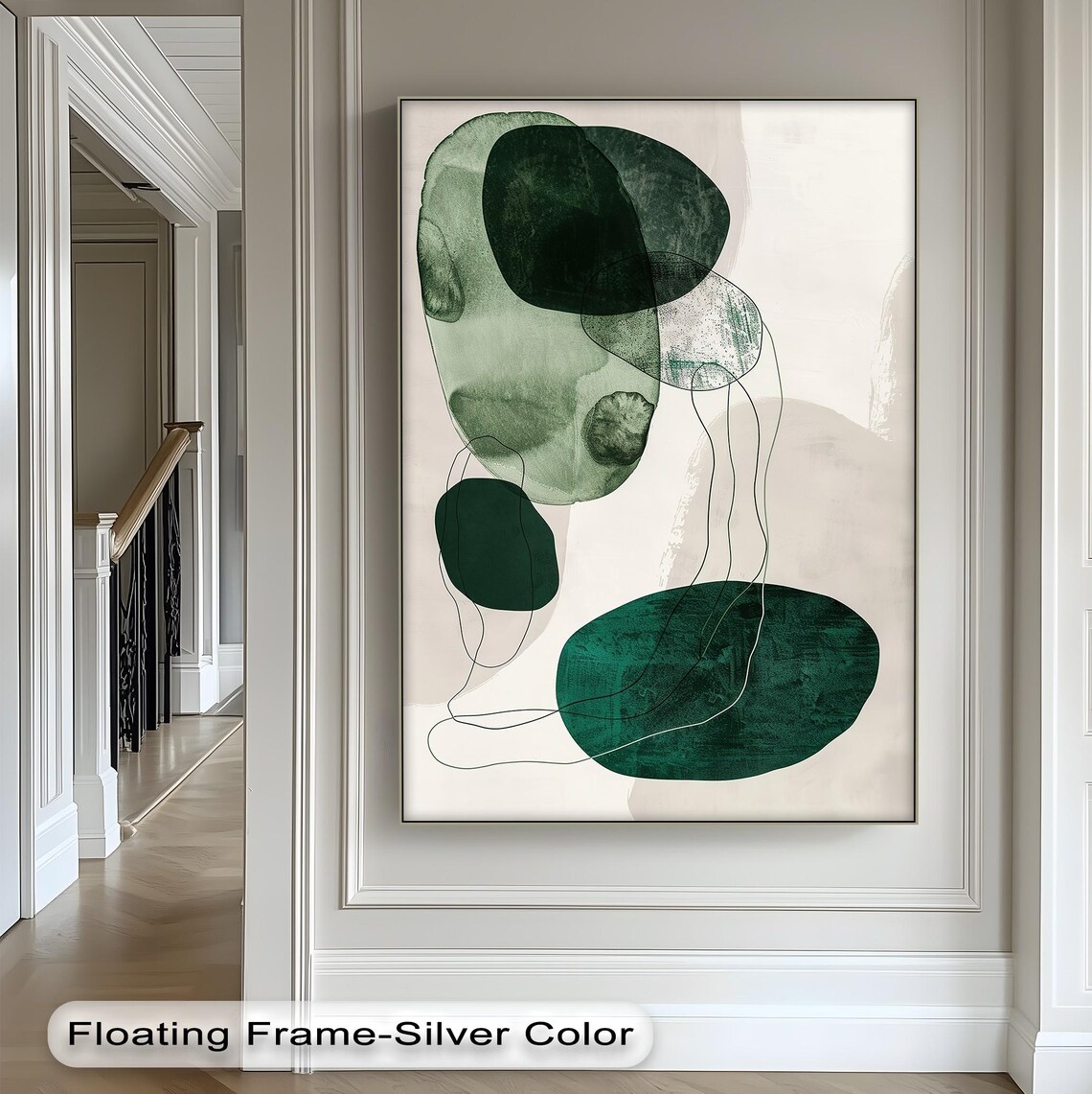 Green Abstract Bubble Canvas Art Modern Minimalist Framed Print