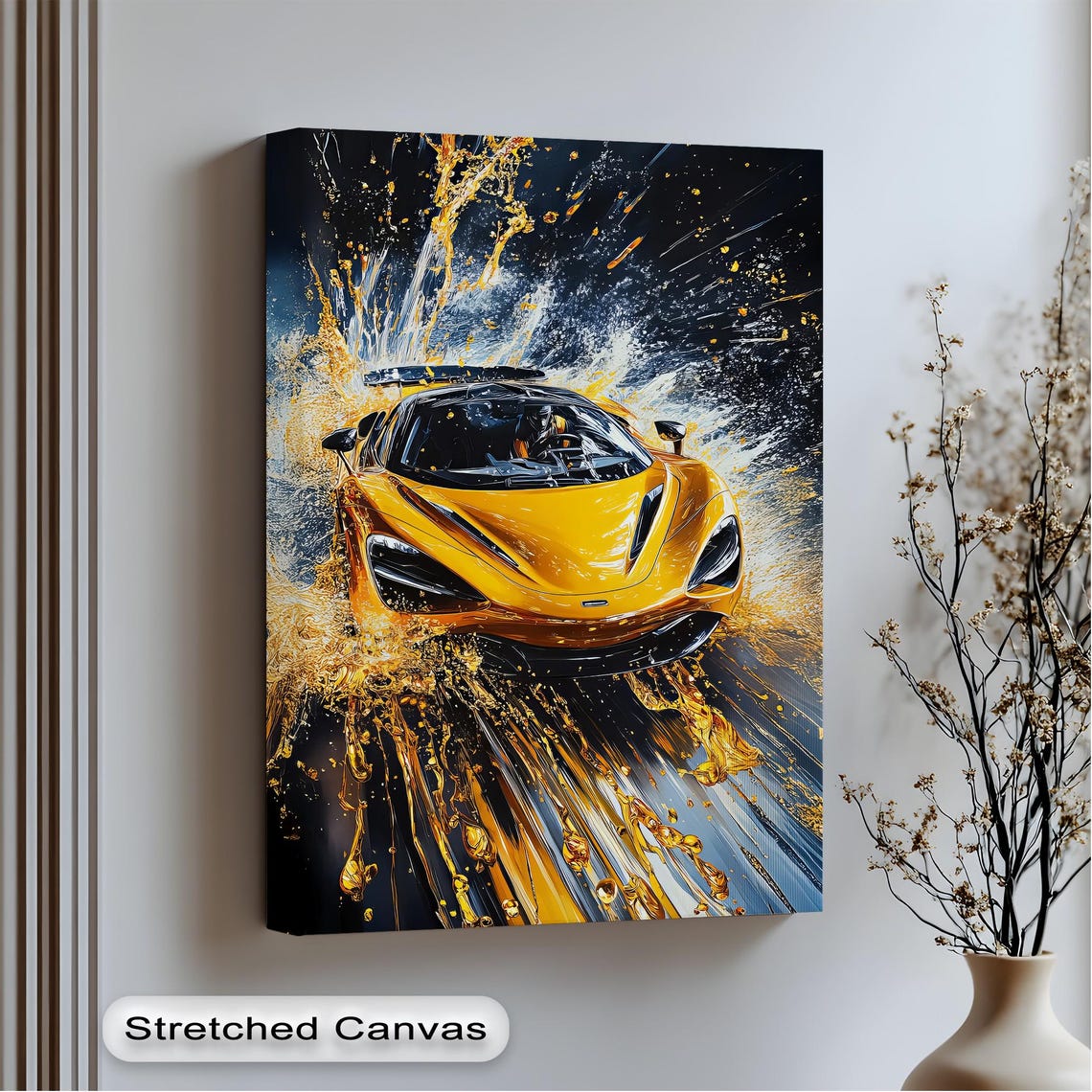 Yellow Supercar Golden Splash Racing Speed Canvas Art Poster