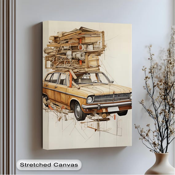Retro Car Travel Poster Quirky Road Trip Illustration Vintage Wall Art