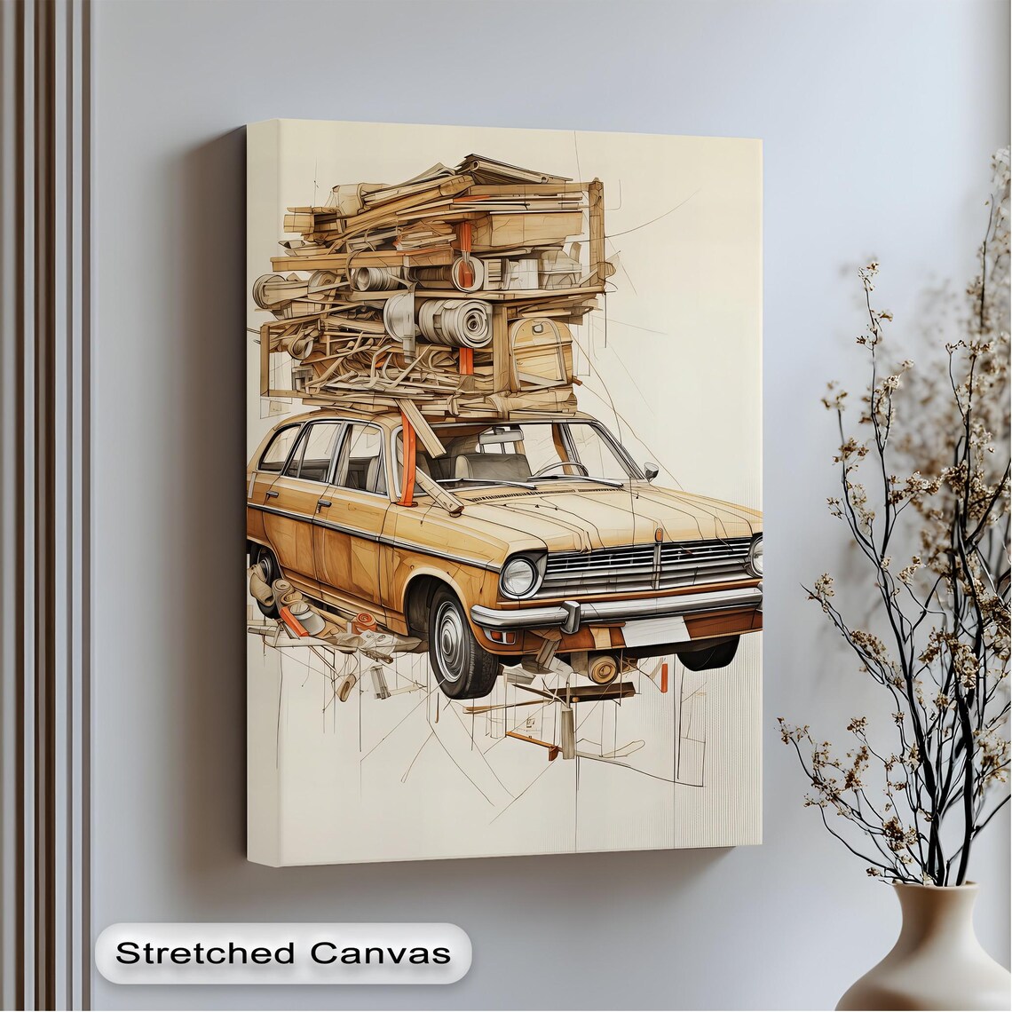 Vintage Car Road Trip Luggage Packed Travel Adventure Wall Art