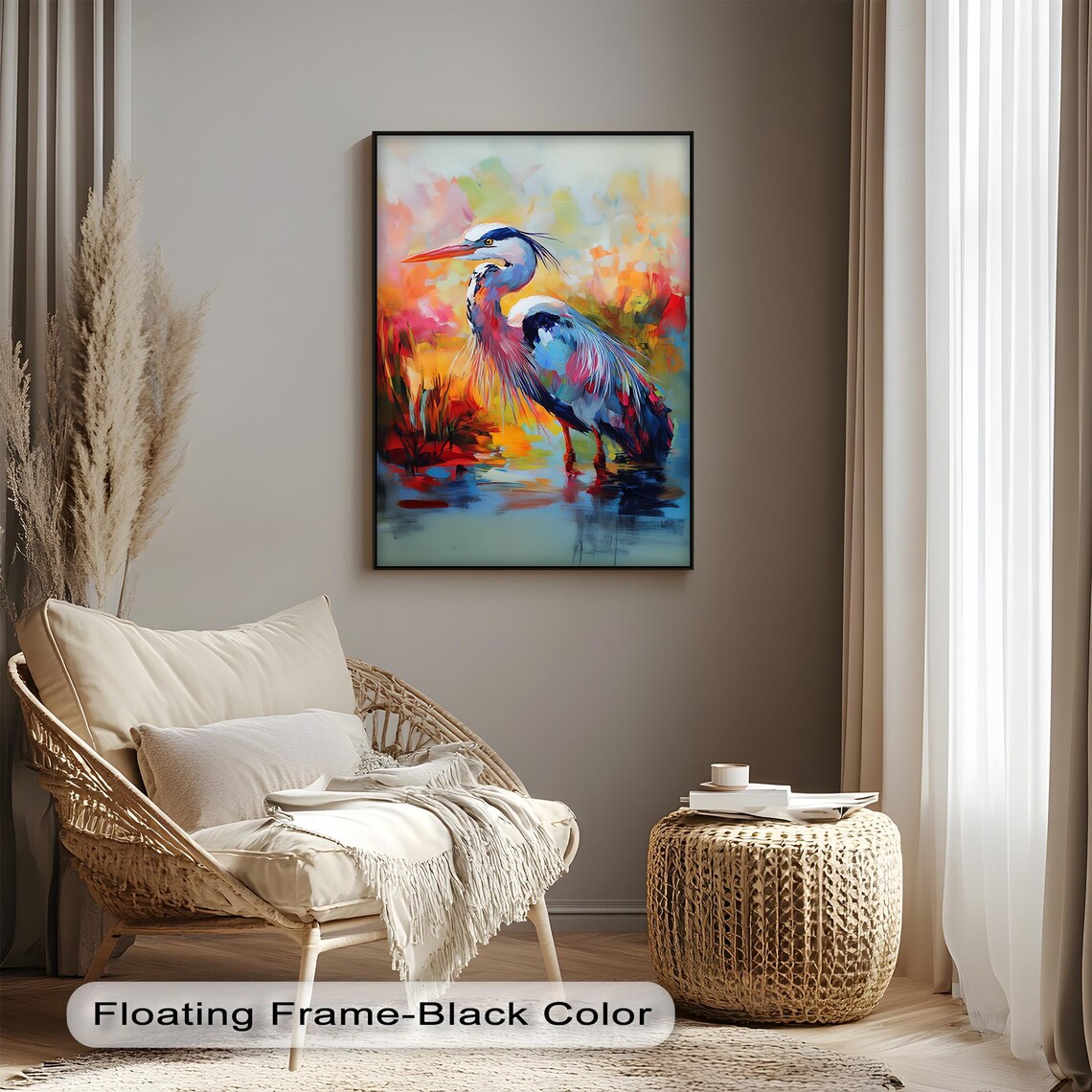 Abstract Heron Canvas Art Colorful Bird Print Modern Wildlife Decor