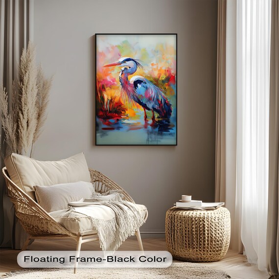 Abstract Heron Canvas Art Colorful Bird Print Modern Wildlife Decor