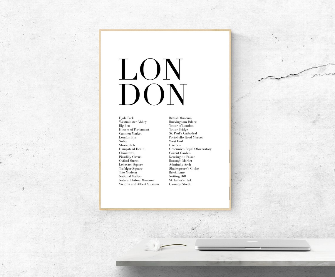 London Famous Landmarks Minimalist Typography City Travel Poster