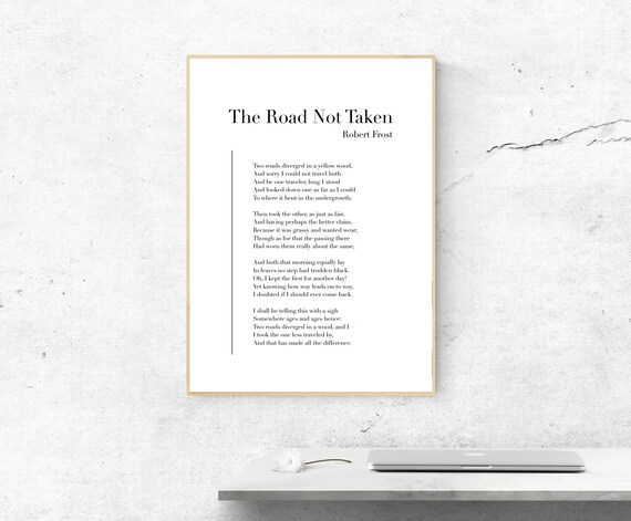 The Road Not Taken By Robert Frost Full Poem Typography Poster