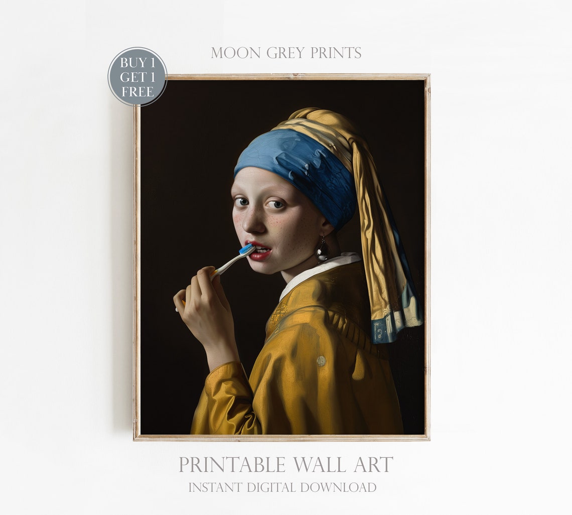 Girl With A Pearl Earring, Funny Bathroom Poster