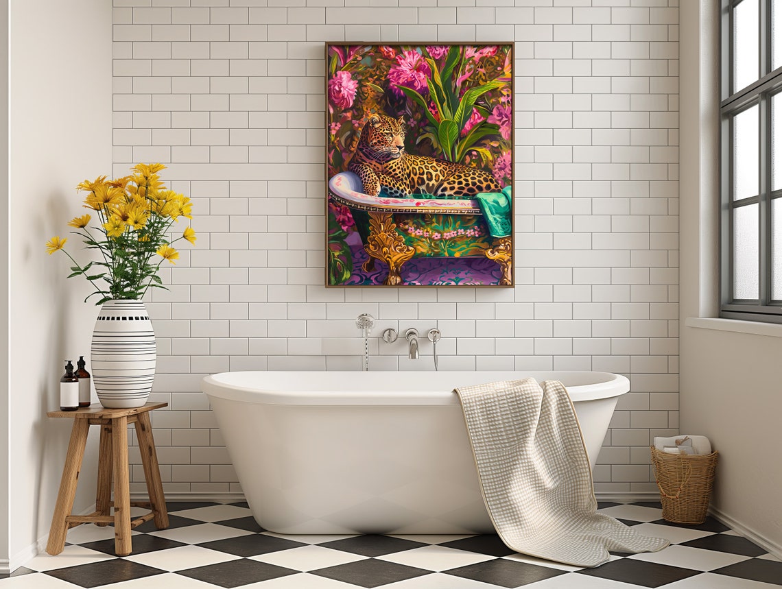 Leopard in a Bathtub - Maximalist Oil Art - Image 5