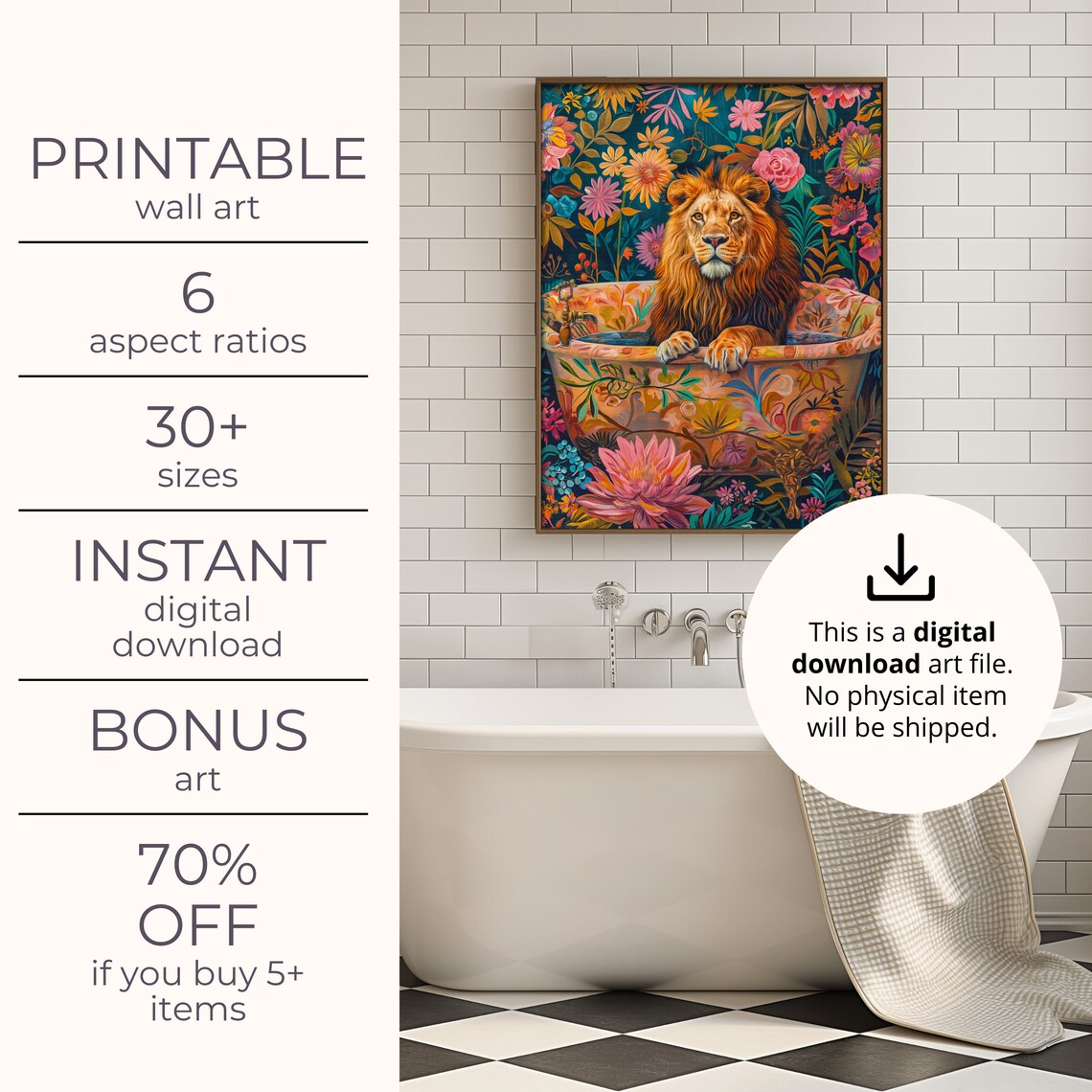 Lion In A Bathtub, Maximalist Oil Painting - Image 4
