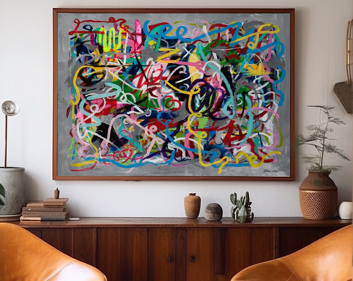 Contemporary Abstract Art Print, Modern Wide Painting