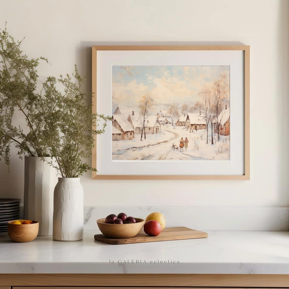 Snow Covered Village Impressionist Winter Painting Landscape Art Print - Image 4