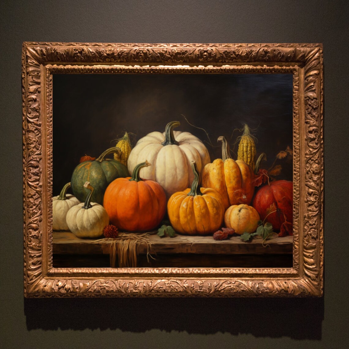 Vintage Pumpkin Still Life Autumn Harvest Rustic Oil Painting Poster - Image 4