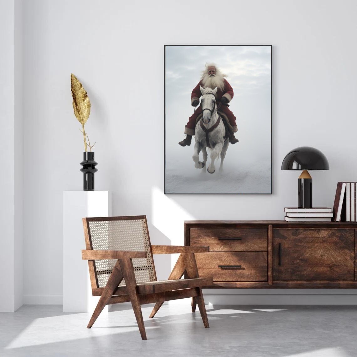 Santa Claus Riding White Horse Snow Dramatic Christmas Art Print - Image 4