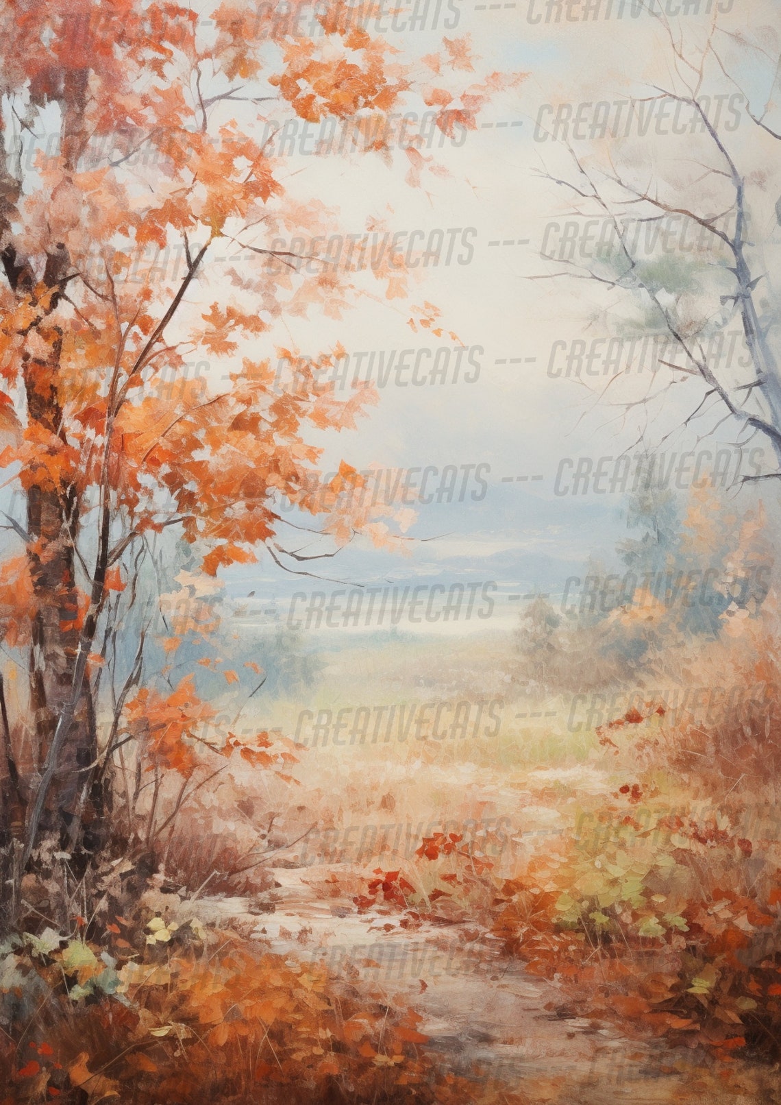 Autumn Woodland Path Orange Foliage Fall Landscape Painting Poster - Image 4