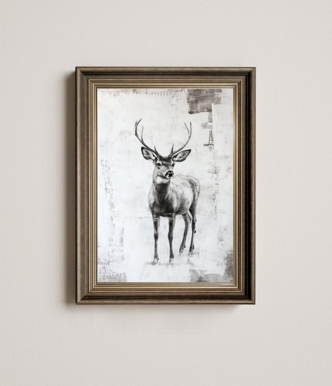 Black White Stag Deer Illustration Rustic Wildlife Sketch Art Print - Image 2