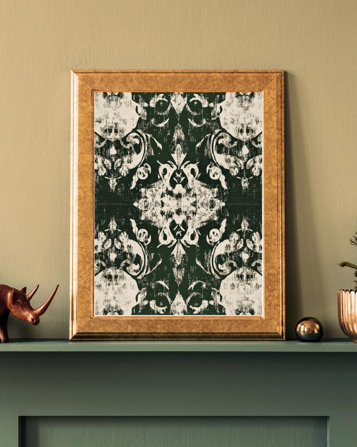 Dark Green Damask Vintage Textile Pattern Elegant Holiday Art Print - Image 4