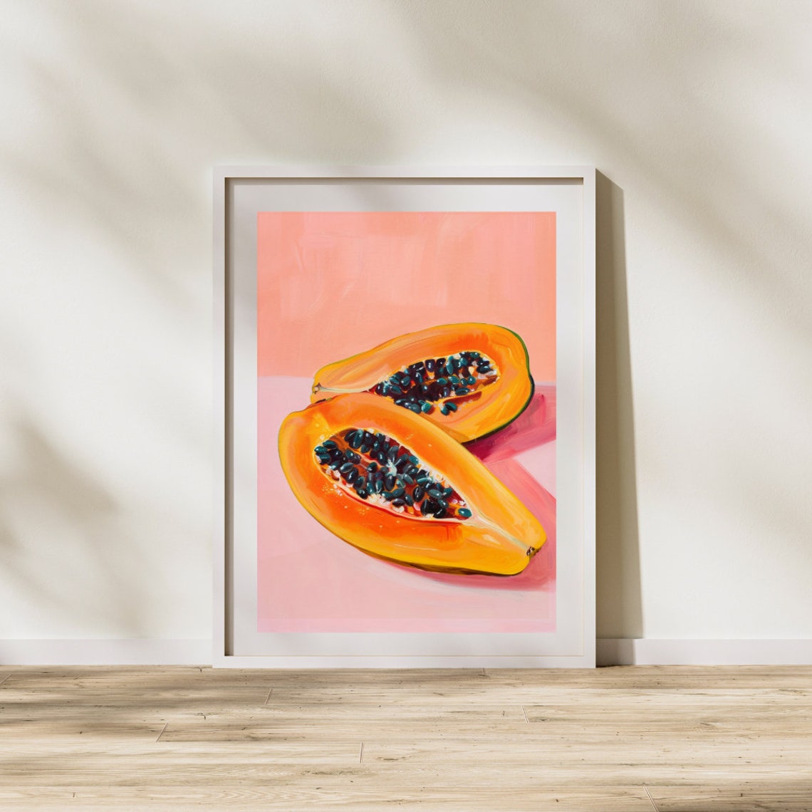 Papaya Halves Modern Fruit Painting Bold Pink Kitchen Decor Poster - Image 2