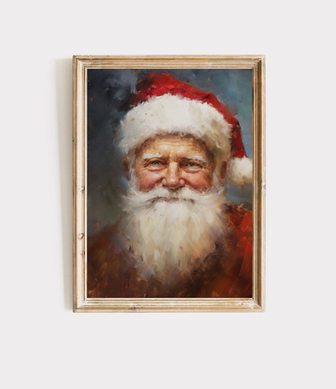 Vintage Santa Claus Oil Painting Portrait Red Hat Christmas Art Print