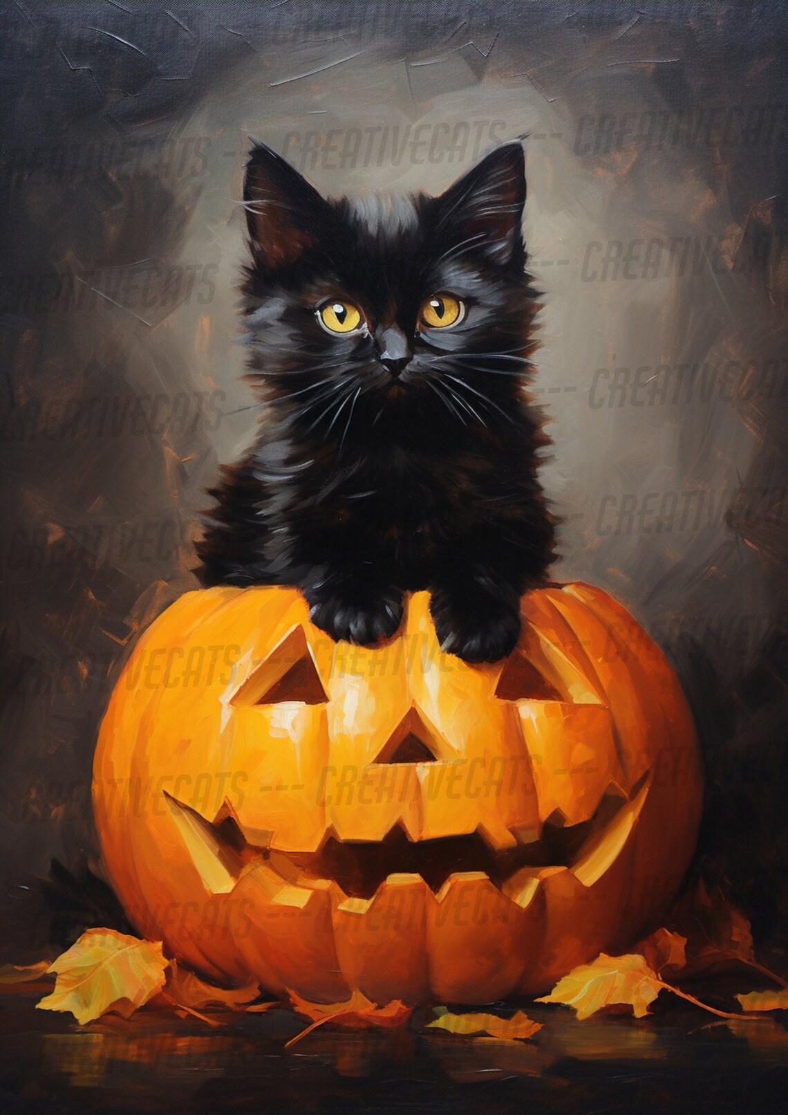 Black Kitten On Glowing Jack O Lantern Spooky Cute Halloween Cat Poster - Image 3