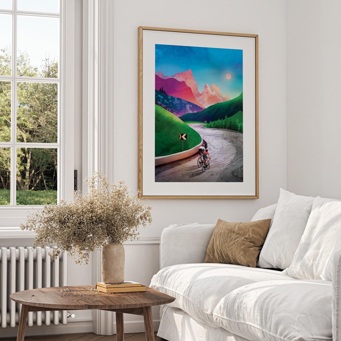Cycling Friends Reaching Mountain Pass Art Print - Image 2