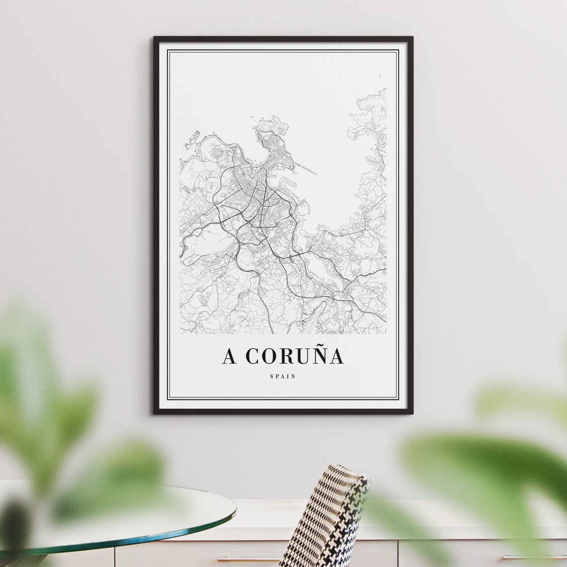A Coruna Spain Minimalist Black And White Coastal City Map Poster - Image 3