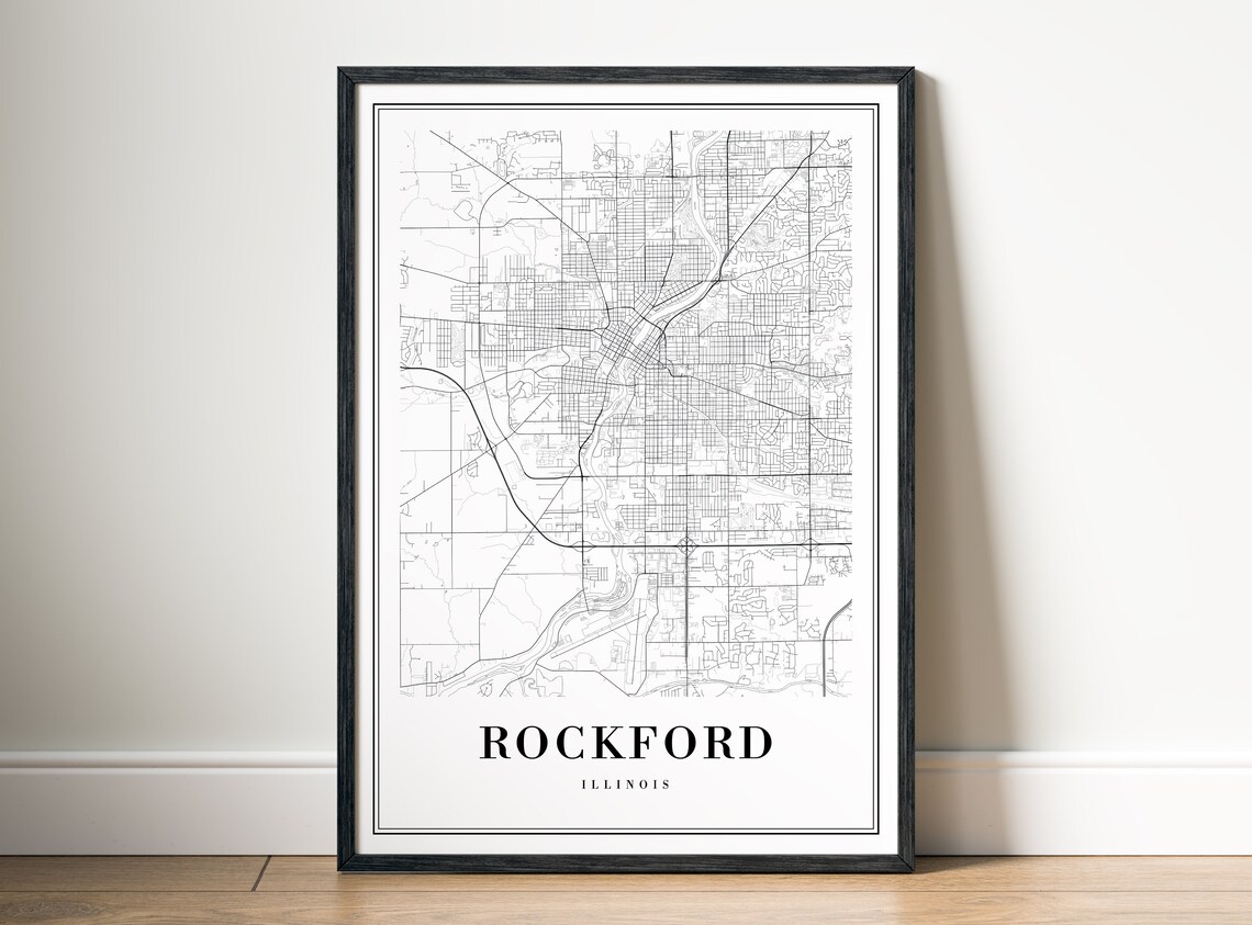 Rockford Illinois Minimalist Black and White City Map Sketch Poster - Image 5