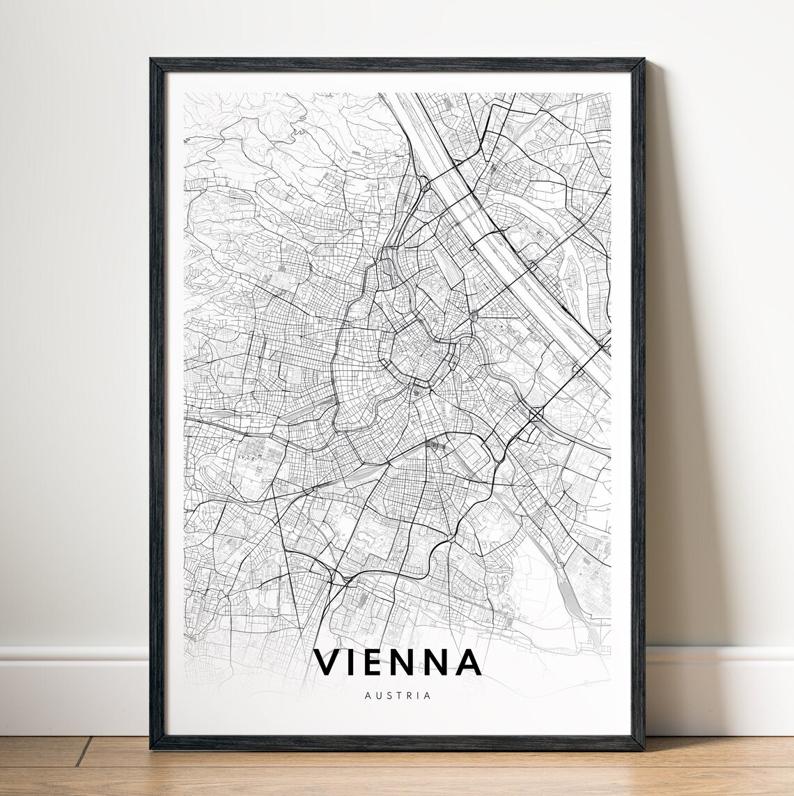Vienna Austria Minimalist Black and White City Street Map Poster