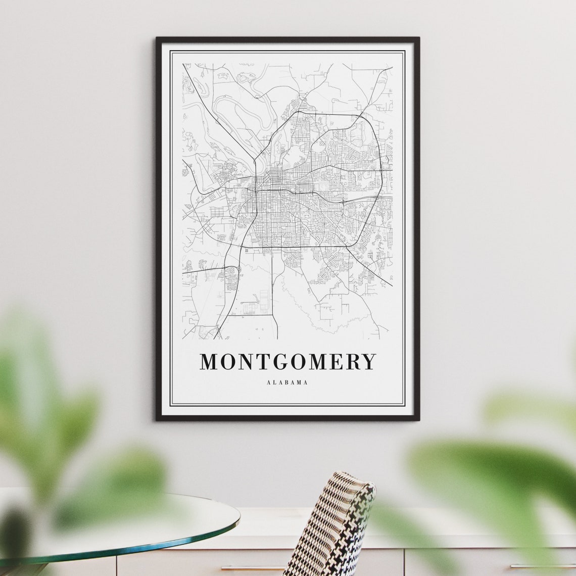 Montgomery Alabama Street Map Minimalist Black and White Print - Image 3